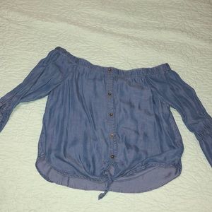 Off the shoulder denim shirt
